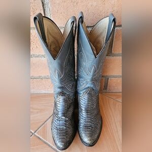 Vintage Python Snakeskin Cowboy Boots 7.5 EE Gray Exotic Western